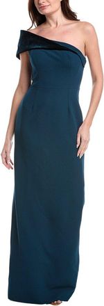 Teri Jon by Rickie Freeman Crepe Off Shoulder Velvet Bow Back Gown