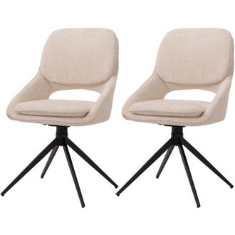 Hhg Non utilizzato] Set 2 sedie pranzo HHG 617, cucina, posizionamento automatico girevole, stoffa/tessuto ciniglia (490g/m&sup2;), avorio beige