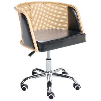 Beliani Beliani - Silla De Oficina Retro De Piel Sint&eacute;tica Respaldo De Rat&aacute;n Sint&eacute;tico Trenza Vienesa Giratoria Ajustable Negro Elkhart