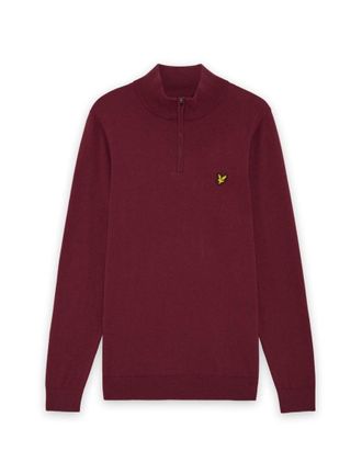Lyle & Scott maglione da golf in maglia con zip corta a mezza altezza in x202 plum-Rosso