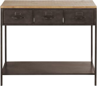 Maisons du monde Consola con 3 cajones de madera de abeto macizo y acero patinado efecto envejecido