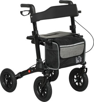 HOMCOM Rollator Walker With Padded Seat - Backrest - All-terrain Wheels | TJ Hughes Black