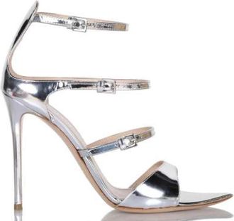 Ninalilou Zilveren Spiegel Sandaal met Stiletto Hak - Dames - Sandalen met hakken - Grijs - 38 EU - Leer - Schoenen