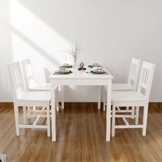 Elegant Lighting Elegant - Dining Table with 4 Chairs, Solid Pine Wood Dining Room set of 4 seats, Nature White Living Room/Kitchen Furniture
