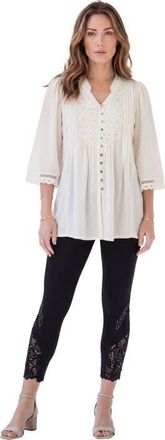 Roaman's Plus Size Juliet Lace Trim Button Down Shirt in White at Nordstrom, Size 40