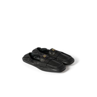 Miu Miu Ruches Nappa Leather Loafers, Woman, Black, Size 37,5