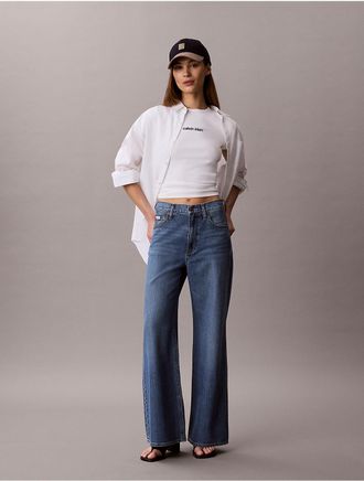 Calvin Klein Jeans Calvin Klein Womens Contour Rib Logo Cropped Tee - Open White - XL