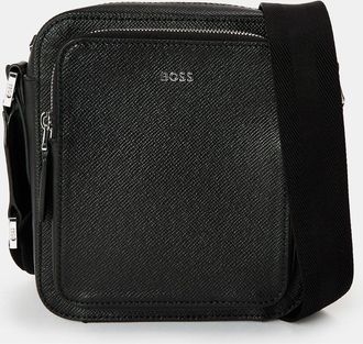 HUGO BOSS Mens Accessories Moon Textured Cross Body Bag with Silver Tone Hardware in Black - One Size