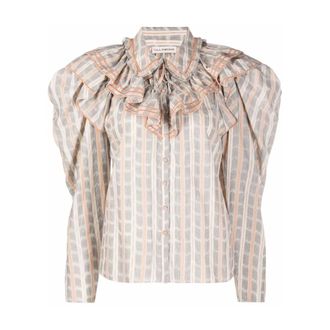 Ulla Johnson Ruffled-neck Check Pattern Blouse - female - Ulla Johnson - Blouses - Multicolor - S - Blouses & Shirts