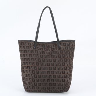 Fendi Black Brown Leather Canvas Handbag Shoulder Bag Tote Bag (Pre-Owned)