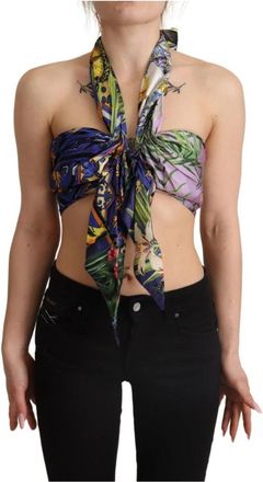 Dolce & Gabbana Multicolor Zijden Halter Crop Top - Dames - Tops zonder mouwen - Veelkleurig - S - Tops