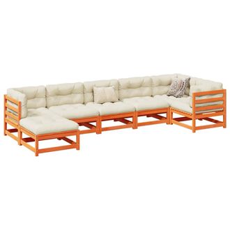 vidaXL Set De Sof&aacute;s Jard&iacute;n 7 Pzas Con Cojines Madera Pino Marr&oacute;n Cera Vidaxl
