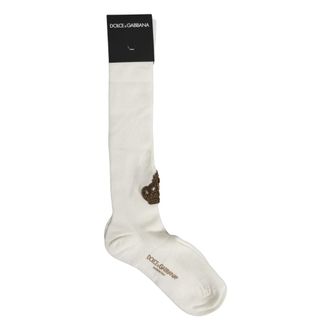 Dolce & Gabbana Calcetines hasta la rodilla con bordado de corona - Accessories - Mujer - Blanco - ONE SIZE