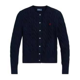 Polo Ralph Lauren Cardigans, female, Blue, Size: XS Crewneck Cable-Knit Cardigan