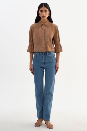 LaMarque Carolina S | Suede Ruffle Sleeve Jacket in Latte at Nordstrom, Size X-Small