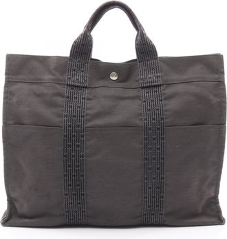 Herm&egrave;s Gray Nylon Canvas Handbag Tote Bag (Pre-Owned)