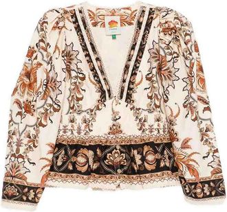 Farm Rio Floral Print Blouse In Cotton With Lace Trim