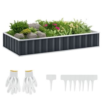 OUTSUNNY Huerto Elevado De 174 X 90 X 30 Cm - Modular, Montaje Sin Herramientas, Guantes Incluidos - Chapa De Acero Corrugado Color Antracita