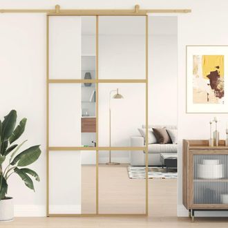 Berkfield Home Sliding Door Gold 102.5x205 cm Clear ESG Glass & Aluminium