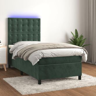 vidaXL Vidaxl - Cama Box Spring Colch&oacute;n Y Led Terciopelo Verde Oscuro 90x190 Cm