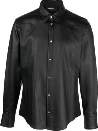 Dsquared2 long-sleeve leather shirt - men - Sheepskin/Cotton/Elastane - 50 - Black