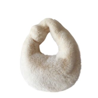 Generic Womens Plush Bags Plush Bag Winter Womens Handbag Small Wrist Clutch Fashion Short Handle Phone Coin Purse Ladies(Beige)