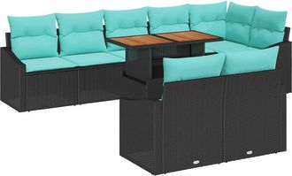 vidaXL Set Divano Da Giardino 9 Pz 8-numero Di Posti Nero E Teal Vidaxl