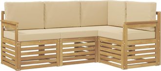 vidaXL Conjunto De Sof&aacute;s De Exterior 4 Uds. Y Beige Poli&eacute;ster Vidaxl
