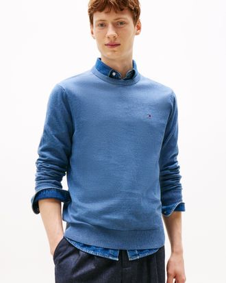 Tommy Hilfiger Mens Essential Crew Neck Sweatshirt in Light Blue Cotton - Size X-Large