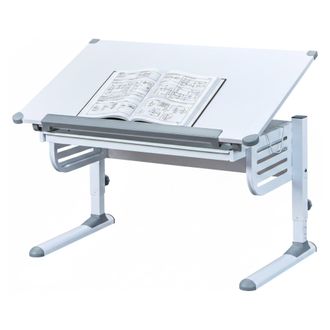 Dmora Bureau R&eacute;glable En Hauteur Avec &Eacute;tag&egrave;re Inclinable, En M&eacute;tal Blanc, 110x68x55-78 Cm - Dmora