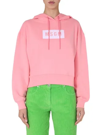 Msgm Cropped Boxy Hoodie With Drawstring