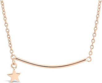 Sterling Forever Silver Polished Bar & Star Drop Necklace