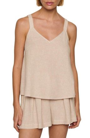 Eberjey Linen Blend V-Neck Camisole in Gingham White/Warm Taupe at Nordstrom, Size Small