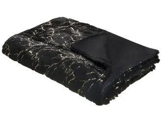 Beliani Plaid In Poliestere Nero 130 X 180 Cm Con Motivo Dorato Coperta Godavari