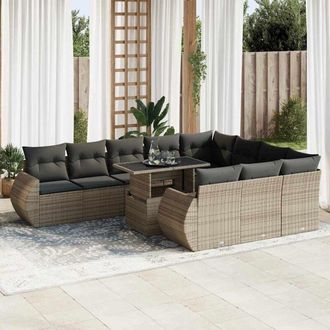 vidaXL Set De Sof&aacute;s De Jard&iacute;n 11 Pzas Y Cojines Rat&aacute;n Sint&eacute;tico Gris Vidaxl