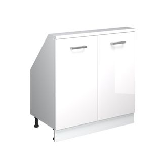 Vicco Armario De Cocina Para Techo Inclinado R-line, Blanco Alto Brillo/blanco, 80 Cm Con 2 Puertas, Vicco