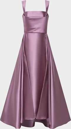 Theia Zendaya Pleated High-Low Satin Gown