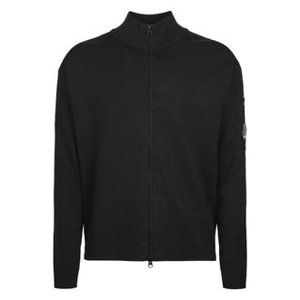 C.P. Company Cardigans, male, Black, Size: XL Cotton Sea Island Zipped Lens Cardigan