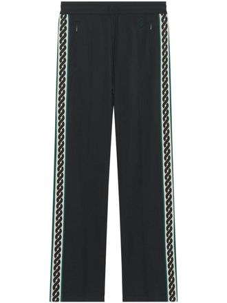 Dr&ocirc;le de Monsieur Straight-Leg Black Track Pants with Chain-Link Side Stripes