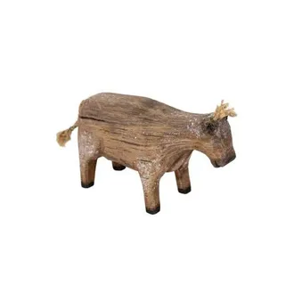Foreside Home And Garden Carved Cow Decorative Accent Natural Wood & Jute in Brown at Nordstrom