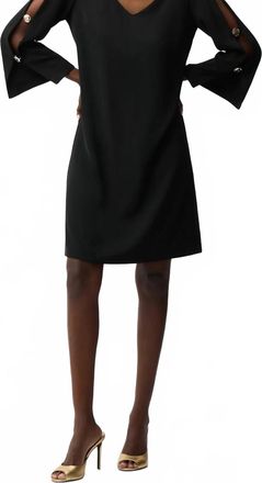Joseph Ribkoff Button Accent Slit Sleeve Shift Dress In Black Gold