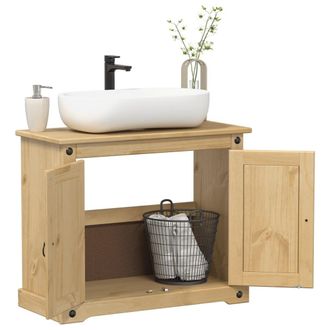 Berkfield Home Bathroom Sink Cabinet Corona 73x33x60 cm Solid Wood Pine in Brown | Size: 73 x 33 x 60 cm