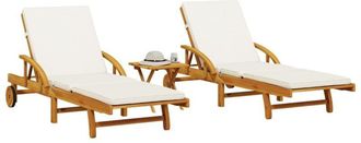 vidaXL Sun Loungers 2 pcs with Table Solid Wood Acacia vidaXL