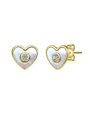 Genevive Silver Pearl Cz Stud Earrings