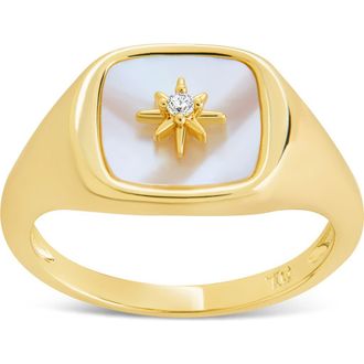 Sterling Forever Simona Mother of Pearl Cubic Zirconia Signet Ring in Gold at Nordstrom Rack, Size 10