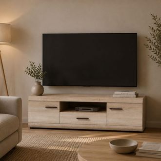 Dmora Mueble Para Tv Kalepa, Un Caj&oacute;n, 2 Estantes, 2 Puertas, 140x54x44h Cm Roble Marr&oacute;n