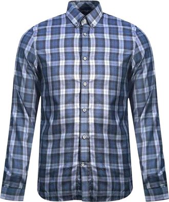 Fred Perry Geruit herenhemd met lange mouwen (ZWART/BLAUW)