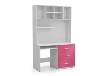 Mirjan24 Mobilier1 - Mesa De Oficina Salmere 109, Blanco + Blanco Brillante + Rosa Brillante, Con Cajones, Con Un Estante Para Teclado, N&uacute;mero De Puertas: 0, N