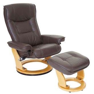 Hhg Mca Sill&oacute;n Reclinable Hamilton, Tv Sill&oacute;n Taburete, Cuero Genuino 130kg Capacidad De Carga, Marr&oacute;n, Marr&oacute;n Natural