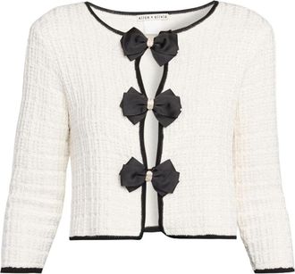 Alice & Olivia alice + olivia Akira Bow Knit Cardigan, Soft White/Black